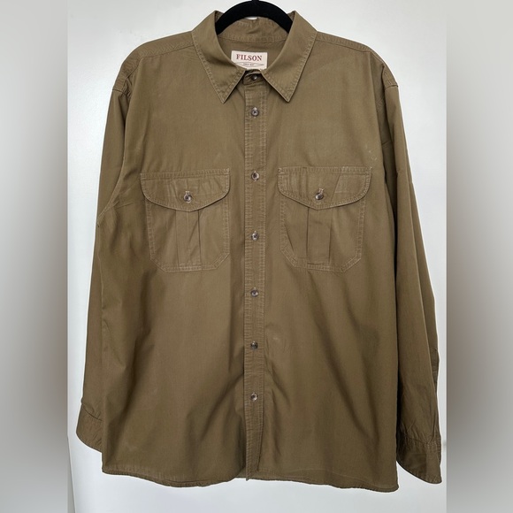 Filson Men’s Cotton Long Sleeve Button-Up Shirt - Size L - Olive Green - Picture 1 of 9